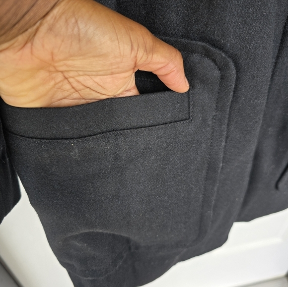 $157 Guess Wool Blend Long Jacket Women Medium Snap Buttons Black Pocket New - Picture 8 of 14